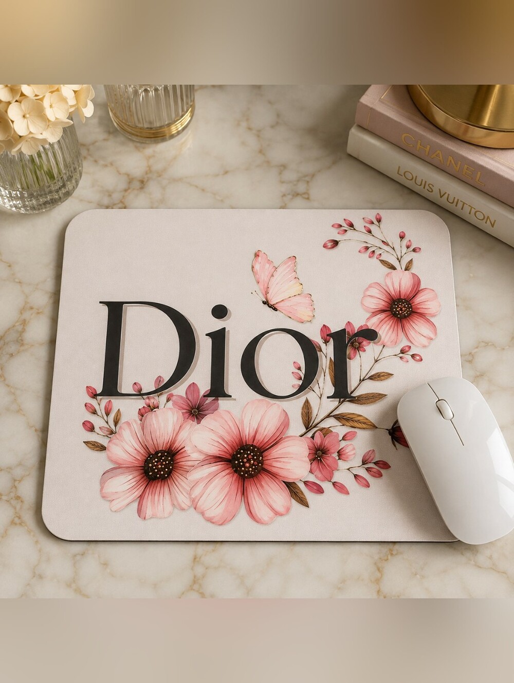 Pink Floral & Butterfly MousePad
